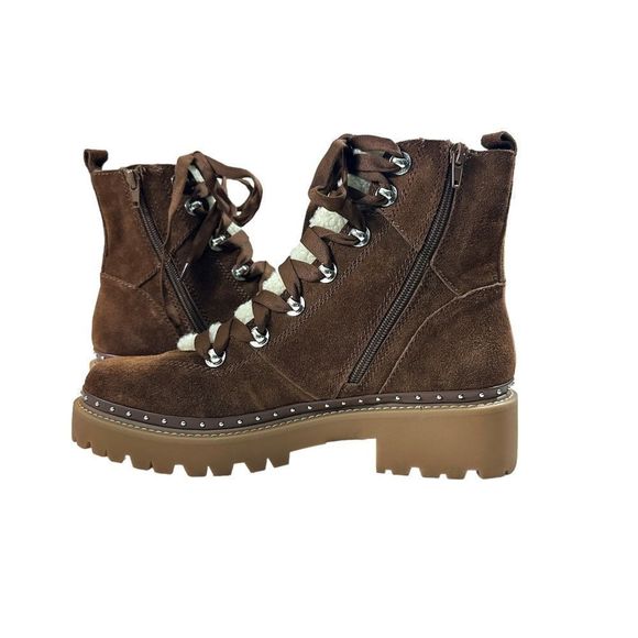 NWT Steve Madden Cognac Suede Leather Lace-Up Platform Ankle Boots 9.5 - Picture 3 of 9